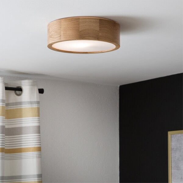 Brilagi - LED RGBW димируема таванна лампа CARVALHO 1xE27/9W/230V, с Wi-Fi, декор дъб, диаметър 27,5 см