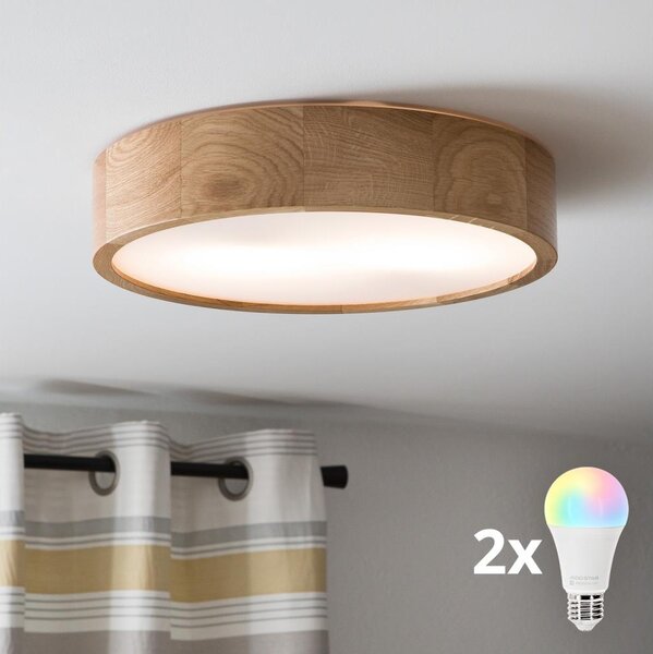 Brilagi - LED RGBW димируема таванна лампа CARVALHO 2xE27/9W/230V Wi-Fi дъб Ø 37,5 см