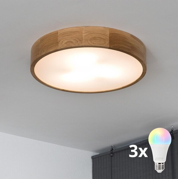 Brilagi - LED RGBW димируема таванна лампа CARVALHO 3xE27/9W/230V Wi-Fi дъб Ø 47,5 см