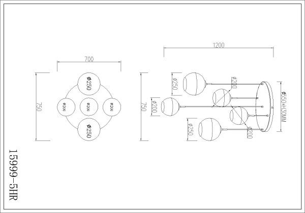 Globo 15999-5HR - Полилей на кабел RAGUSA 5xE27/60W/230V