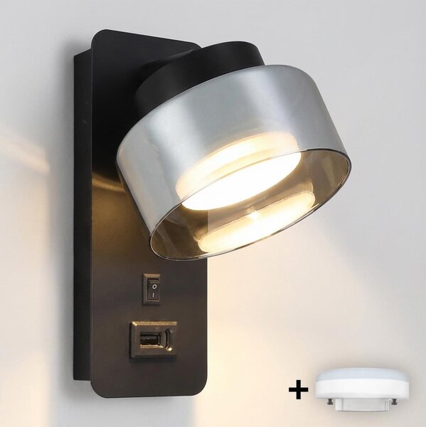 Brilagi - LED Настенна лампа с USB порт AURA LUX 1xGX53/30W/230V черна/опушена