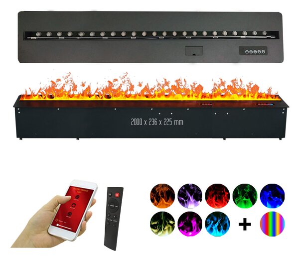 Вградена 3D електрическа камина с водна пара, Led, с приложение, ElectricSun MISTique XXL 200 см