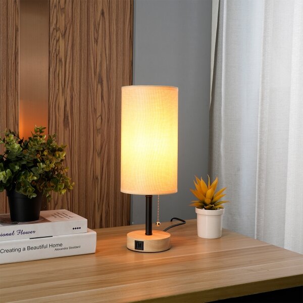 Brilagi - Настолна лампа с USB порт TABLON 1xE27/25W/230V дъб/черно/бежово