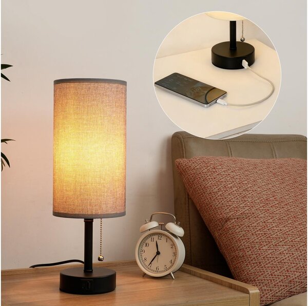 Brilagi - Настолна лампа с USB порт TABLON 1xE27/25W/230V черна/сива