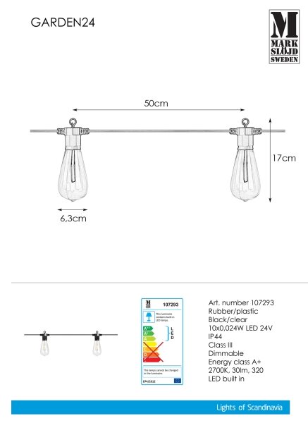 Markslöjd 107293 - LED външна декоративна верига GIRLANDA GARDEN 10xLED 5,5м IP4