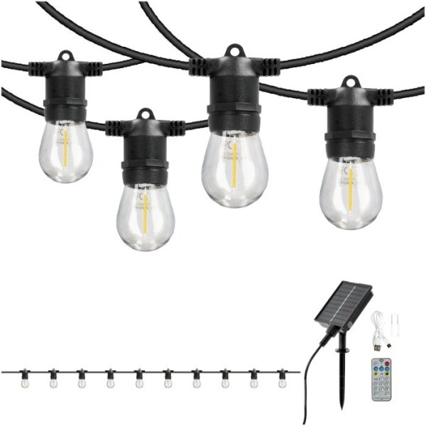 LED димируем соларен гирлянд STARLIGHT NEO 10xE27/3,7V 2700K IP54 1200 mAh 11,5m + ДУ