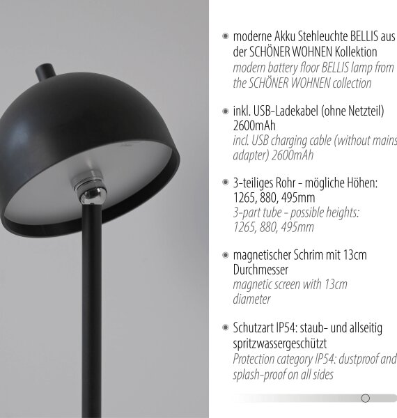 Schöner Wohnen 19245-18 - LED димируема подова лампа BELLIS LED/2,5W/5V IP54 черна