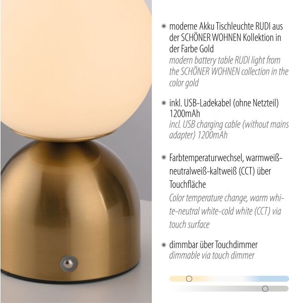 Schöner Wohnen 19218-12 - димируема LED настолна лампа RUDI LED/1,2W/5V златиста