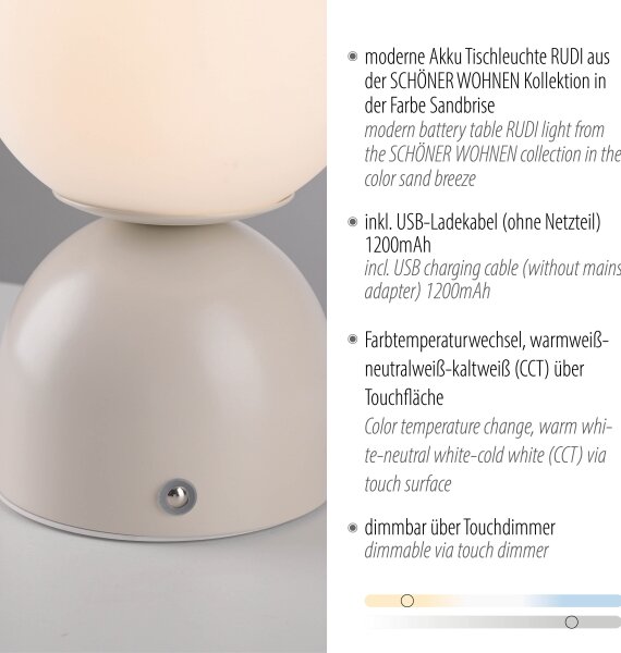 Schöner Wohnen 19218-39 - LED димируема настолна лампа RUDI LED/1,2W/5V сива