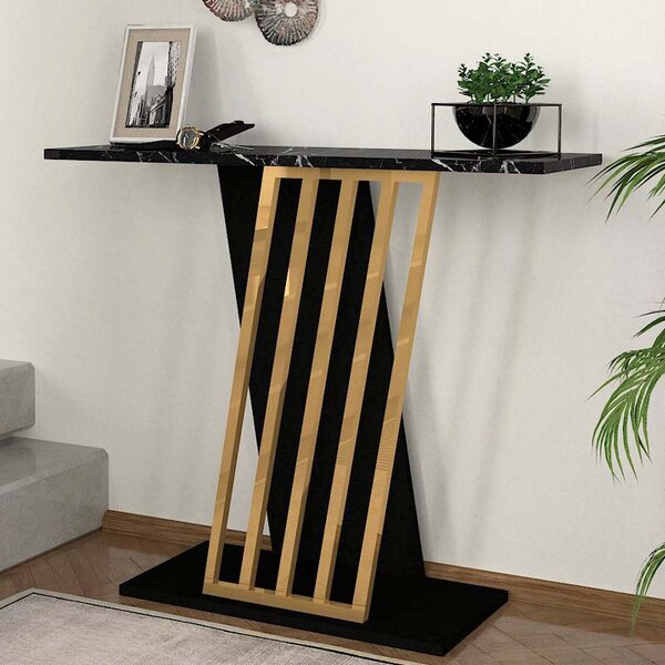 Конзола Gravity TopMebel от меламин с ефект на черен мрамор - златен цвят 90x29,6x76,8cm