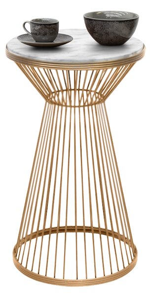 Cresta TopMebel метал - МДФ помощна маса в златен - бял мраморен цвят Ø34,5x58,5cm