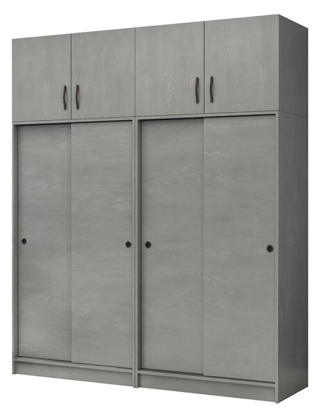 Четирикрилен гардероб Regio TopMebel с плъзгащи врати в бетонно сиво 200x60x240cm