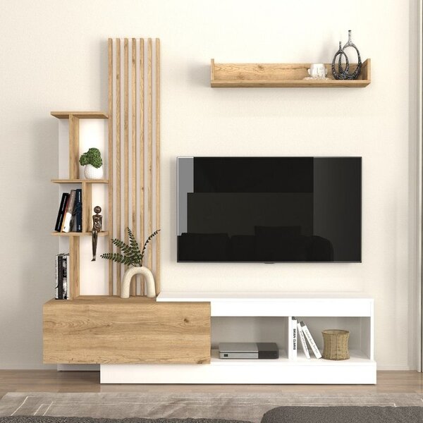 Меламинов ТВ шкаф Vermont TopMebel в бял - sepet oak цвят 180x40x193.8cm