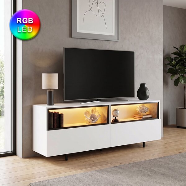 Eco TopMebel меламинов ТВ шкаф с RGB LED в бял цвят 180x32x67cm
