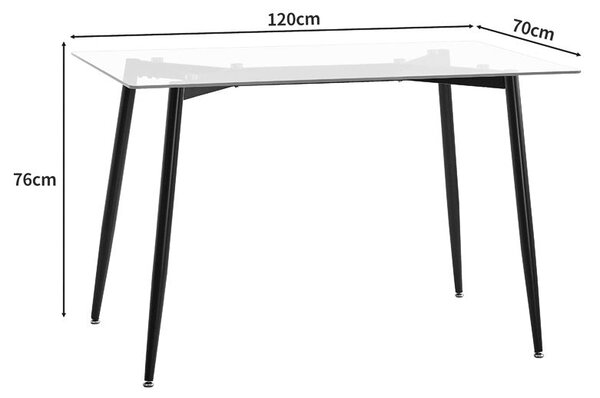 Трапезна маса QUANA прозрачно стъкло с черни крака 120x70x75см