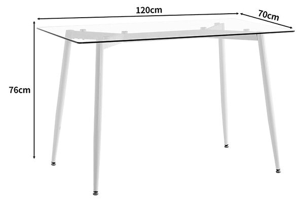 Трапезна маса QUANA прозрачно стъкло с бели крака 120x70x75см