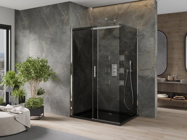 Mexen Omega плъзгаща се душ кабина 100 x 80 см, графит, хром + поддушов поднос