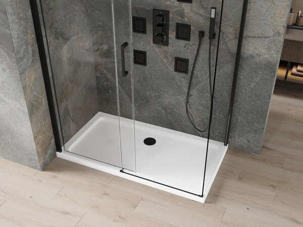 Mexen Omega плъзгаща се душ кабина 130 x 70 см, прозрачна, черна + корито Flat
