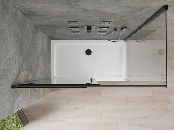 Mexen Omega плъзгаща се душ кабина 130 x 70 см, прозрачна, черна + корито Flat