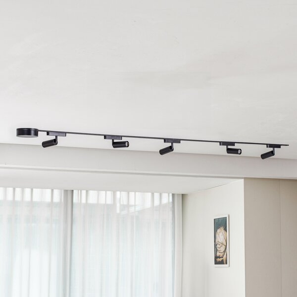 Lindby Релсова система 48V Lumaro Spots 5-flg. черно Ø 4cm димируемо, Затъмняване, Черен, Дневна/трапезария, Алуминий, Модерен