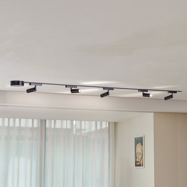 Lindby Релсова система 48V Lumaro Spots 5-flg. черно Ø 4cm димируемо, Затъмняване, Черен, Дневна/трапезария, Алуминий, Модерен