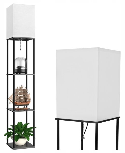 Подова лампа с полици 1xE27/40W/230V черна/бяла