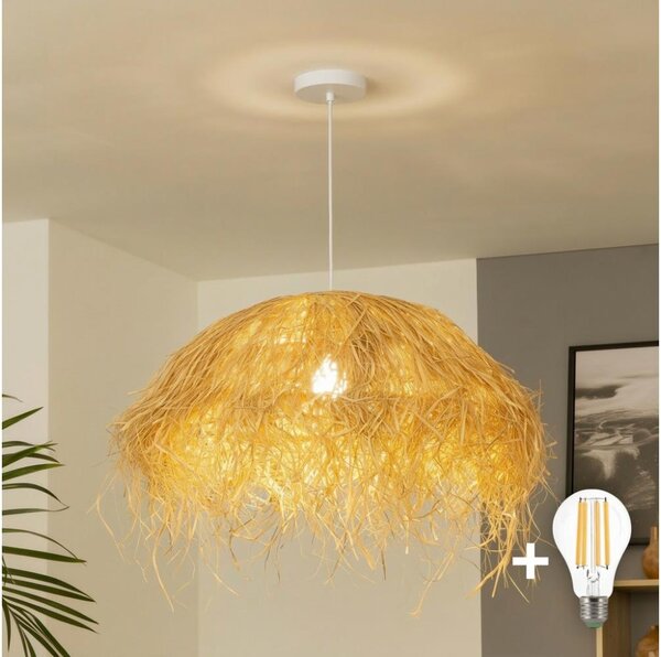 Brilagi - LED полилей на кабел CERIA BOHO 1xE27/40W/230V, Ø 60 см, абажур от рафия