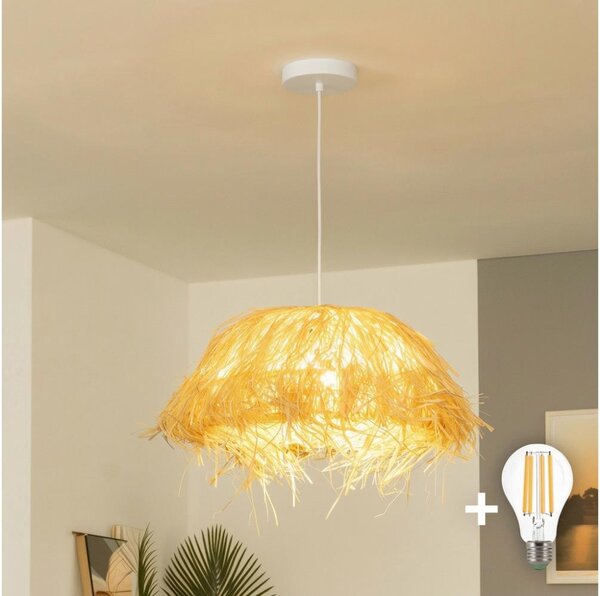 Brilagi - LED полилей на кабел CERIA BOHO 1xE27/40W/230V Ø 40 см рафия