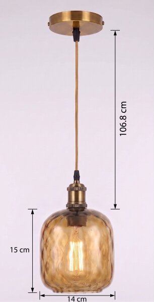 BRILAGI - LED полилей на кабел RETRO GLASS 1xE27/60W/230V pr.14cm злато/опушено кафяво