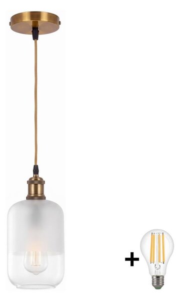 BRILAGI - LED полилей на кабел RETRO GLASS 1xE27/60W/230V Ø 14 см златист/бял