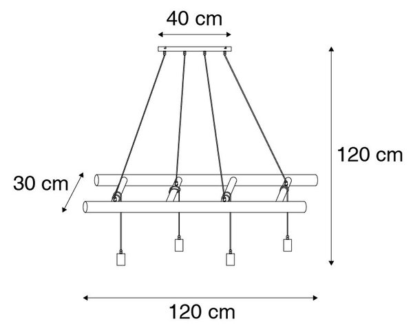 Селска висяща лампа дърво 4-светлина - Scala