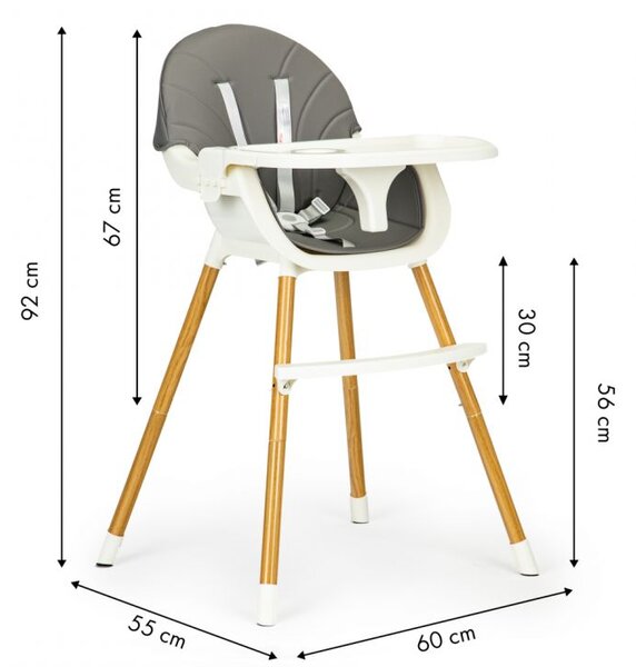 Бебешки сив стол за хранене 2в1