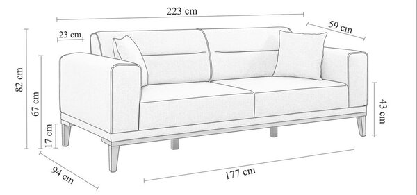 Антрацитен диван 223 cm Liones - Artie