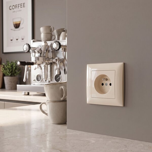 Единичен контакт със заземяване и рамка OSTE JNH001-G Beige