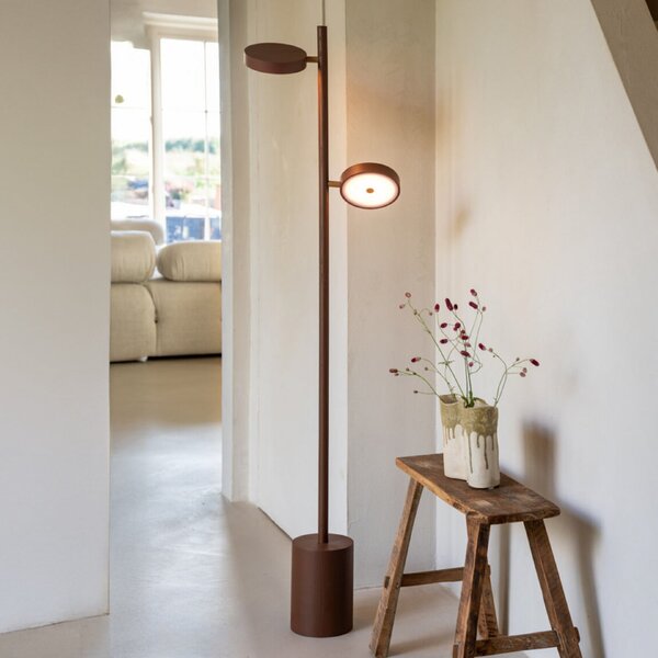 Good & Mojo GOOD MOJO LED стояща лампа Okinawa, 2-крилна, кафява, 146 см, дърво, Затъмняване, Кафяв / ръждив, Дневна/трапезария, Дървесина, Модерен