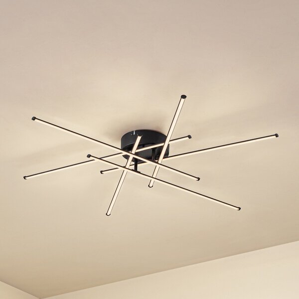 Lindby LED таванска лампа Elviano, Ø 80 cm, черна, 3000 K, Черен, Дневна/трапезария, Алуминий, Модерен