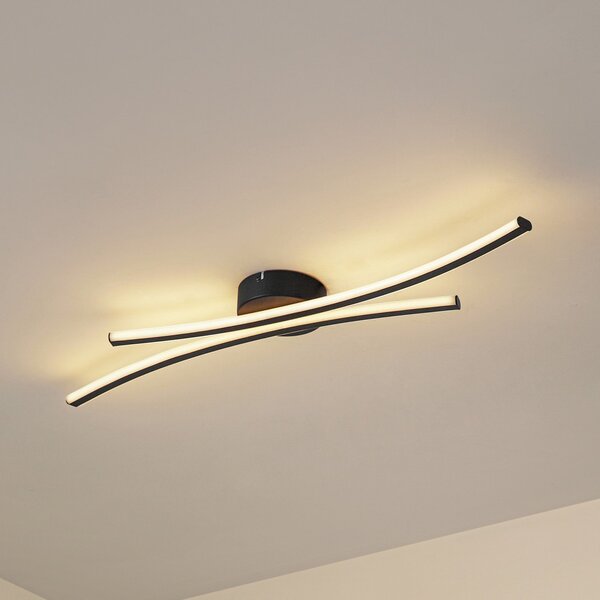 Lindby LED плафон Ravion, 90 cm, черен, 3000 K, Черен, Дневна/трапезария, Алуминий, Модерен