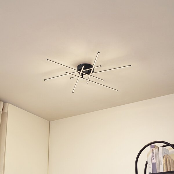 Lindby LED таванска лампа Elviano, Ø 80 cm, черна, 3000 K, Черен, Дневна/трапезария, Алуминий, Модерен