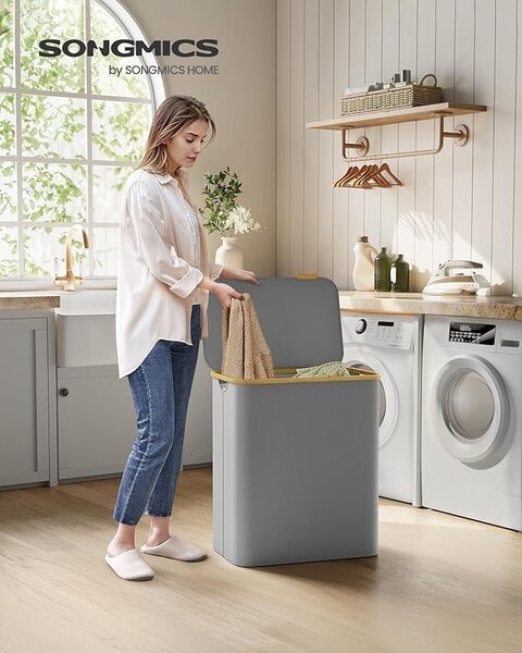 Сив кош за пране Songmics 60x38.5x38.5x70.5 cm