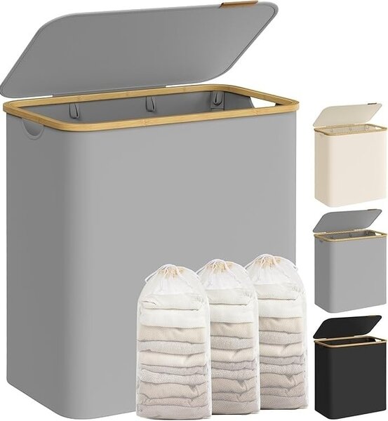 Сив кош за пране Songmics 60x38.5x38.5x70.5 cm