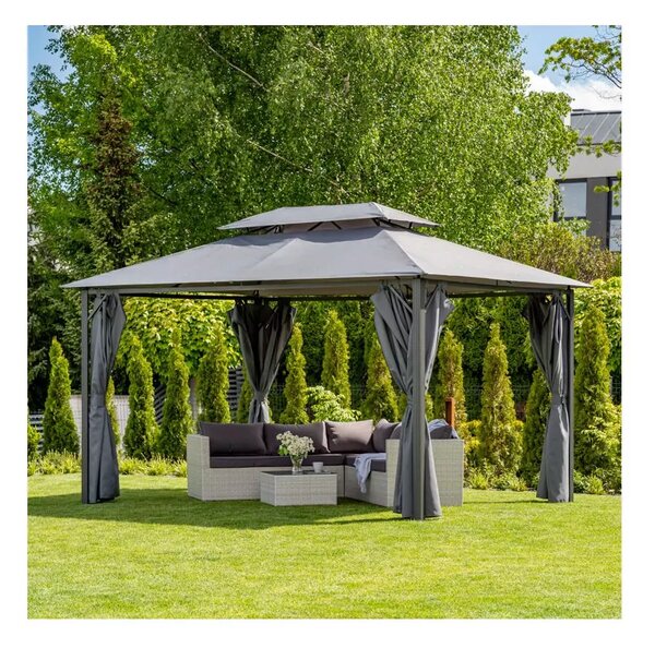Алуминиева Градинска Шатра SUNNY Sahara, цвят графит 300х400x270 см с комплект завеси