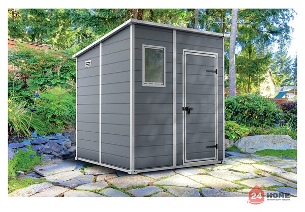 Градинска барака Keter Manor Pent, сива 183x185х200 см, 6x6ft, HDPE пластмаса