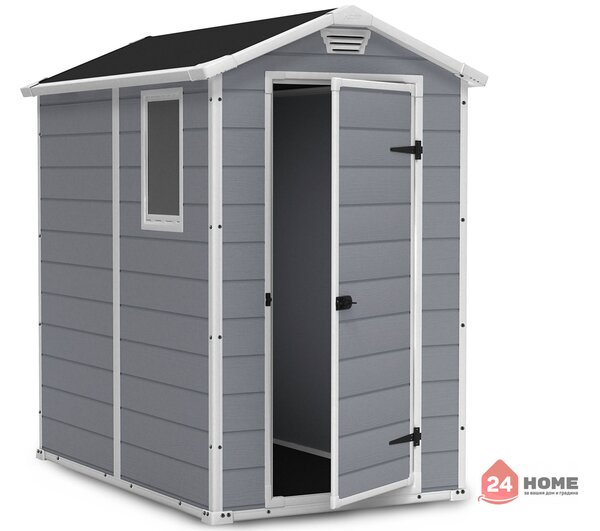 Градинска барака Keter Manor, сива 130x192х198 см, 4x6ft, HDPE пластмаса