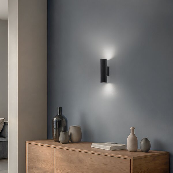 SOLLUX LIGHTING Стенна лампа Carbon, черна, височина 20 см, алуминий, 2 светлини., Затъмняване, Черен, Дневна/трапезария, Алуминий, Модерен