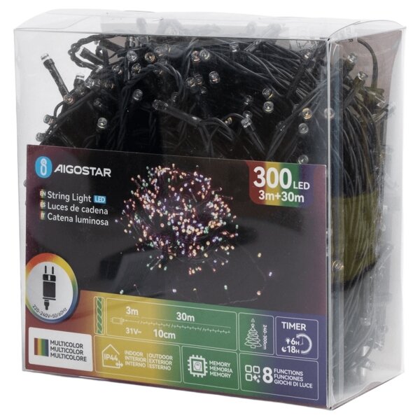 Aigostar - LED RGBY външна коледна гирлянда 300xLED/3,6W/230V 30m IP44