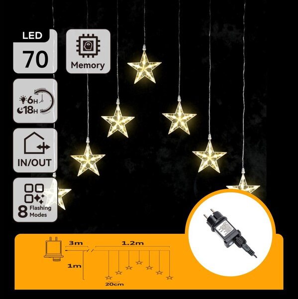 Aigostar - LED външен коледен гирлянд 70xLED/230V 1,2x1m IP44 топла бяла светлина, звезди
