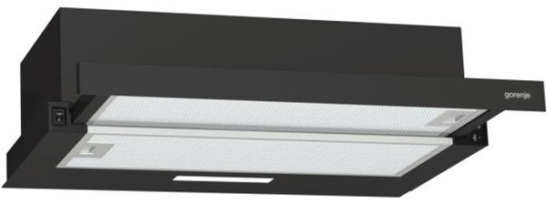 Абсорбатор Gorenje Essential TH60E3B, за вграждане, телескопичен, енергиен клас C, мощност 110 W, въздухопоток 350 m3/h, 1 мотор, 3 степени на мощност, управление с ключ, черен