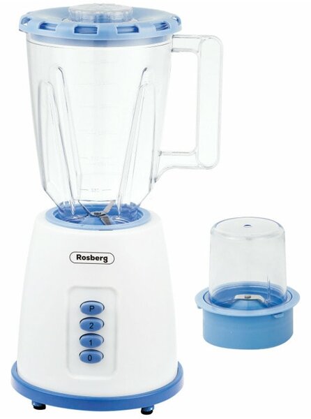 Блендер Rosberg R51162B, 500W, вместимост 1.5l, защита от прегряване, 2 скорости, приставка електрическа мелничка, бял