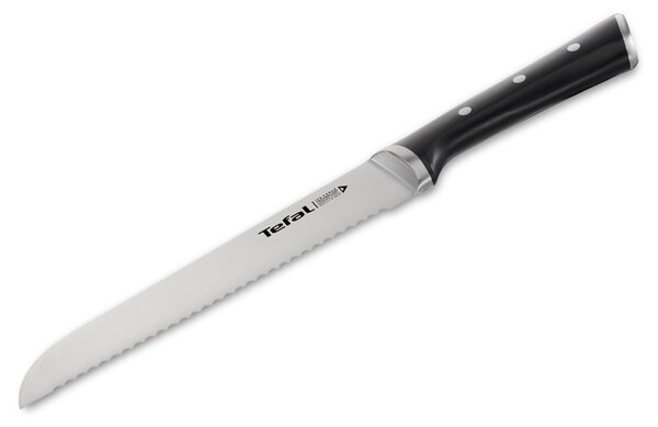 Кухненски нож Tefal K2320414, за хляб, 20 см, неръждаема стомана, черен