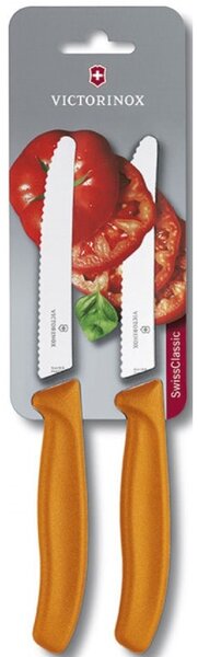 Комплект ножове Victorinox Swiss Classic, назъбено острие, оранжеви